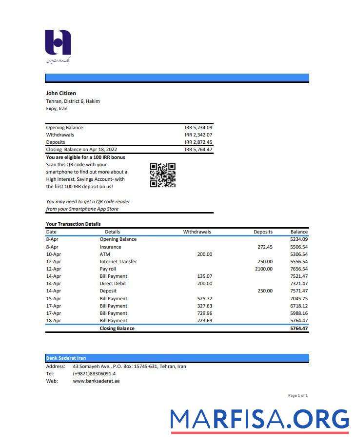 Downloadable Iran Bank Sederat Iran bank statement excel download for verification